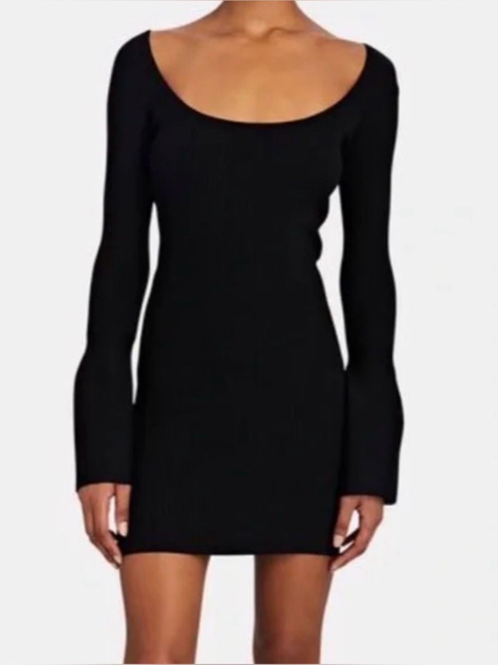 Alexis Black Ribbed Long-Sleeve Knit Dress with tie back